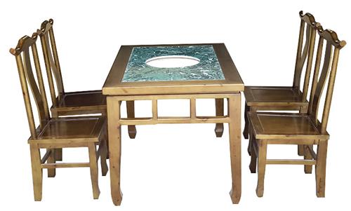 中式仿古实木边框大理石火锅桌