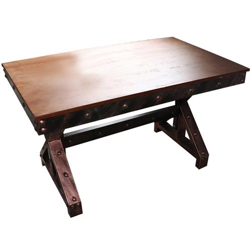工业老旧主题风餐桌 铁艺餐桌 古铜色五金三角形底座桌子
