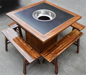 方形实木大理石火锅桌