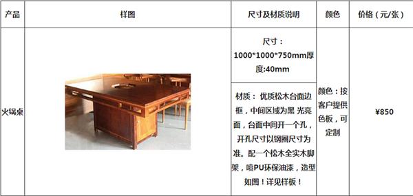 火锅桌子报价样式表