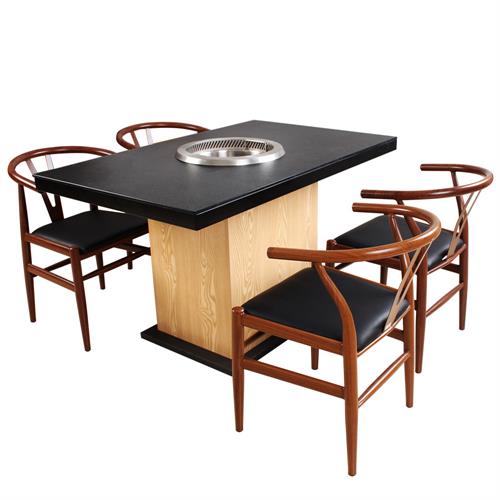 黑色防滑钢化玻璃桌面实木桌脚无烟火锅桌