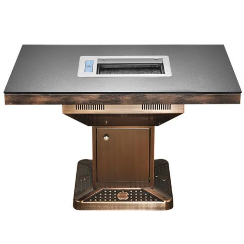 防滑玻璃火锅桌_电镀铁艺桌架无烟烧烤桌