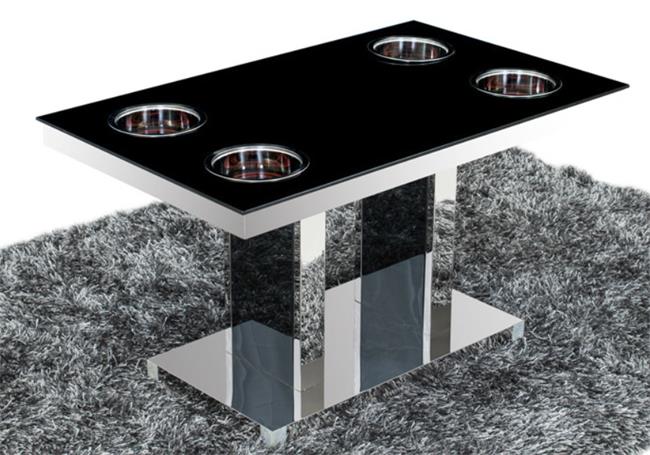 钢化玻璃不锈钢隐藏式单锅小火锅桌