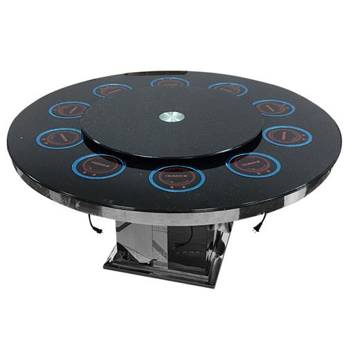 钢化玻璃火锅圆桌1.2米转盘电磁炉一体火锅桌子