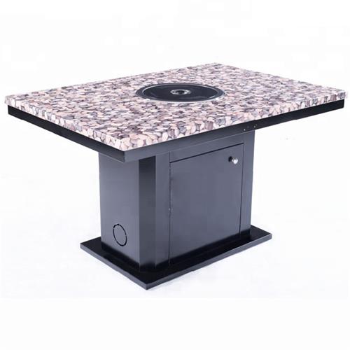 火锅店高档大理石长条电磁炉火锅桌