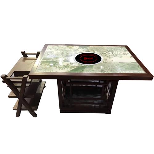 实木封边大理石台面新中式电磁炉火锅中餐桌子