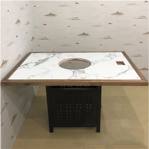 实木边框镶嵌大理石海鲜电磁炉蒸汽火锅桌