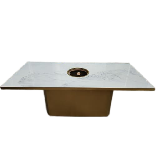 高档6人位大理石下沉式电磁炉火锅桌