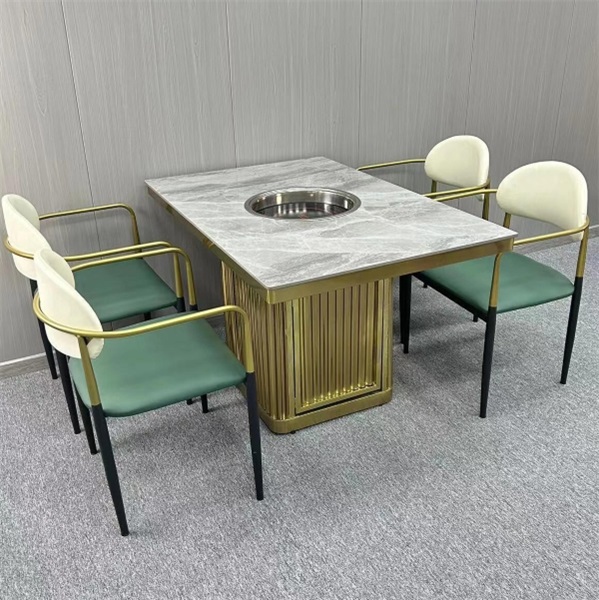 火锅店时尚轻奢岩板下沉式电磁炉火锅桌