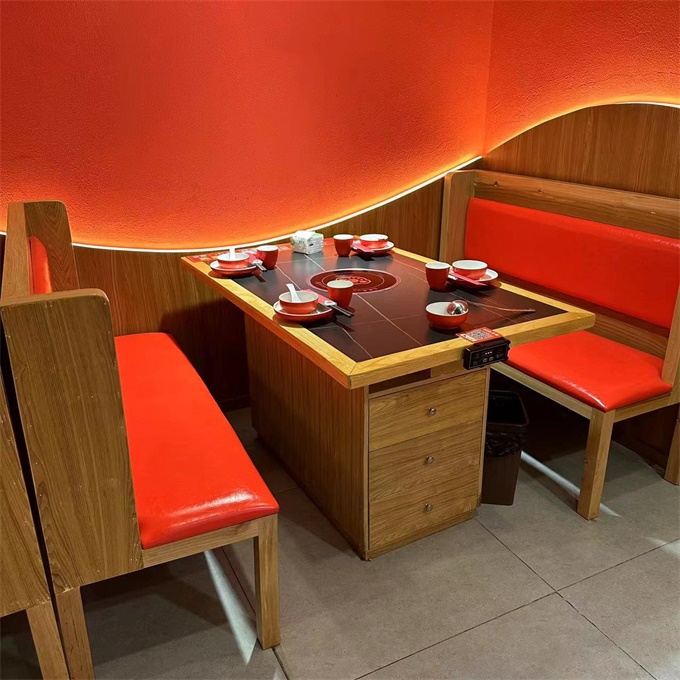 火锅店实木封边岩板台面电磁炉火锅桌