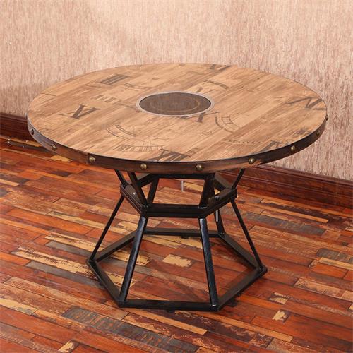复古做旧圆形火锅桌_电磁炉火锅桌椅组合