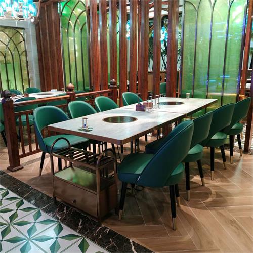 小清新大理石台面不锈钢封边电磁炉火锅桌