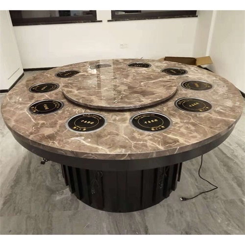 豪华会所12人火锅电动圆桌_新中式十人台火锅餐桌