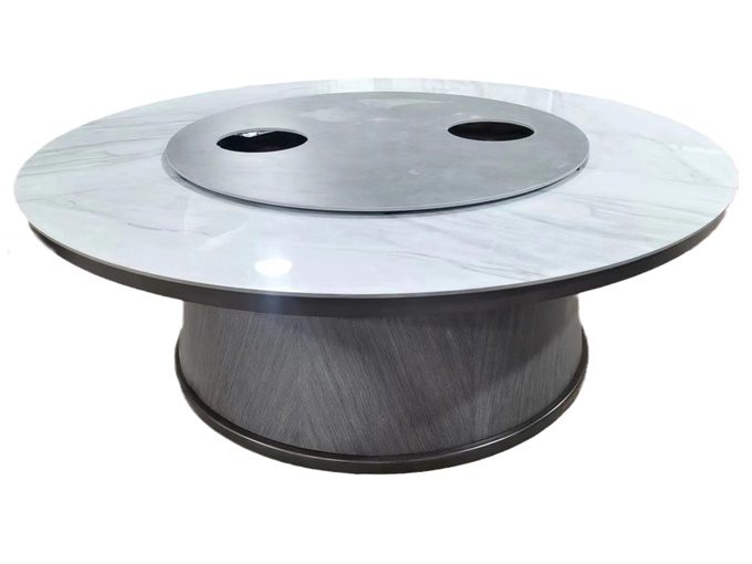 现代大理石电动餐桌转盘带电磁炉火锅桌