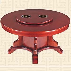 现代中式实木电动旋转火锅餐桌