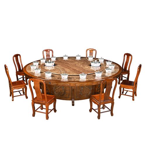  一人一锅大理石桌面圆形电动实木火锅桌