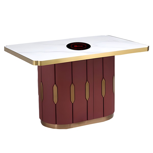 不锈钢封边大理石台面4人位电磁炉火锅桌