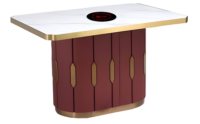 不锈钢封边大理石台面4人位电磁炉火锅桌