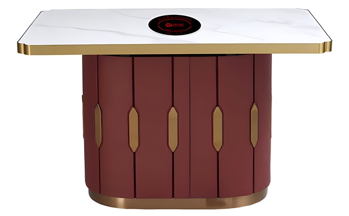 不锈钢封边大理石台面电磁炉火锅桌