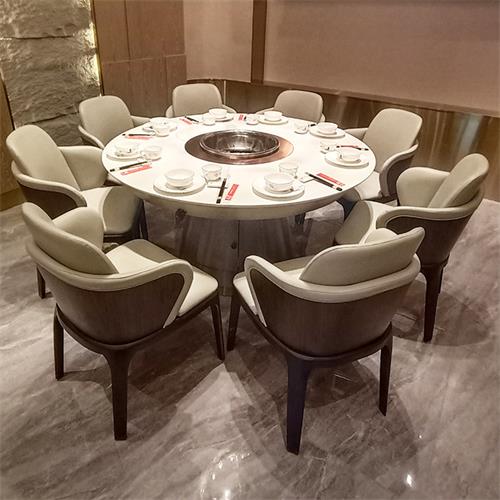 火锅店包间八人位大理石圆形电磁炉火锅桌