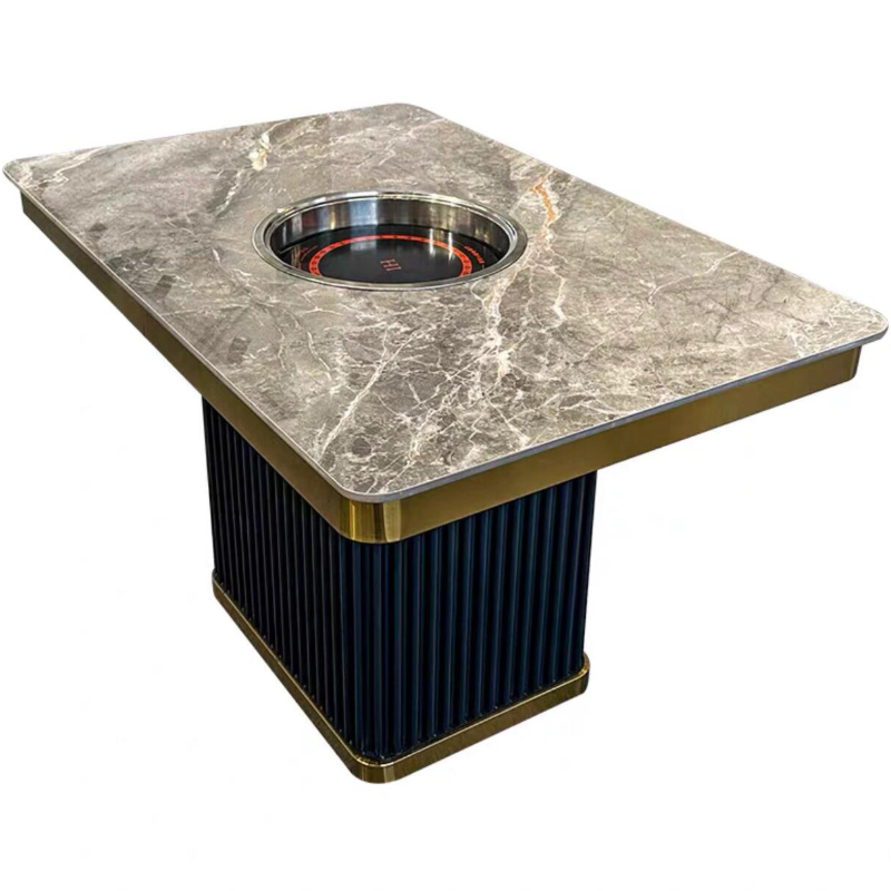 牛肉火锅店时尚轻奢岩板下沉式电磁炉火锅桌