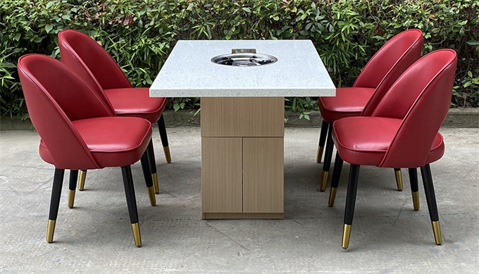 现代时尚大理石面火锅桌电磁炉煤气灶通用火锅桌