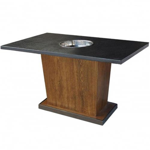 实木柜式桌脚大理石台面火锅桌