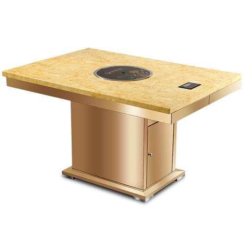 2019最新款现代简约 不锈钢桌脚大理石火锅桌子