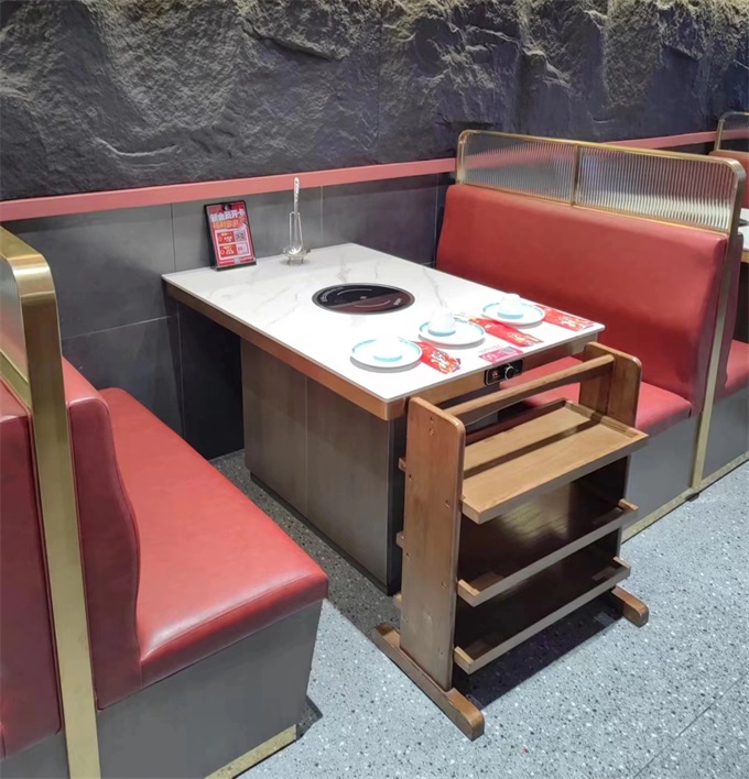 火锅店时尚不锈钢轻奢大理石电磁炉火锅桌