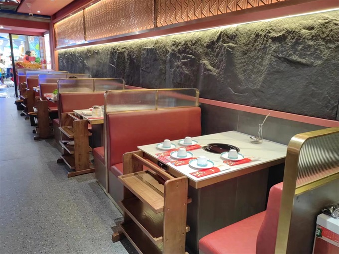 火锅店时尚不锈钢轻奢大理石电磁炉火锅桌