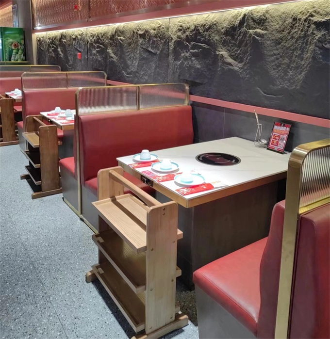 火锅店时尚不锈钢轻奢大理石电磁炉火锅桌