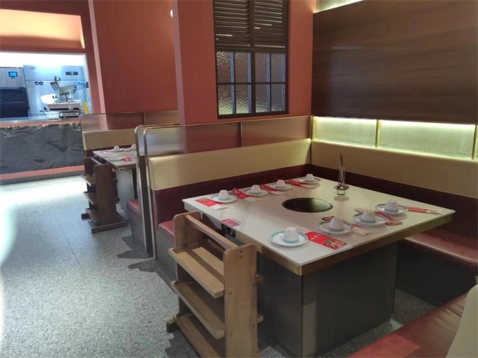 火锅店时尚不锈钢轻奢大理石电磁炉火锅桌