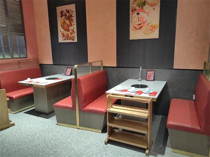 火锅店时尚不锈钢轻奢大理石电磁炉火锅桌