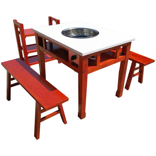 小郡肝串串香火锅桌椅 实木仿古雕花大理石火锅桌