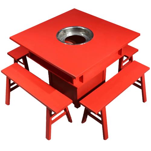 红色全实木燃气电磁炉火锅桌小郡肝火锅桌椅