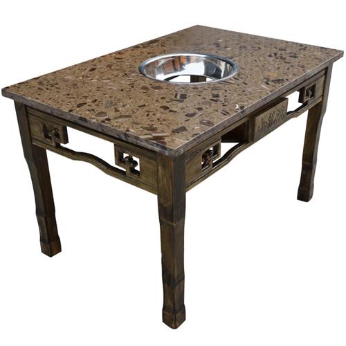 小龙坎大龙焱复古雕花大理石电磁炉实木火锅桌