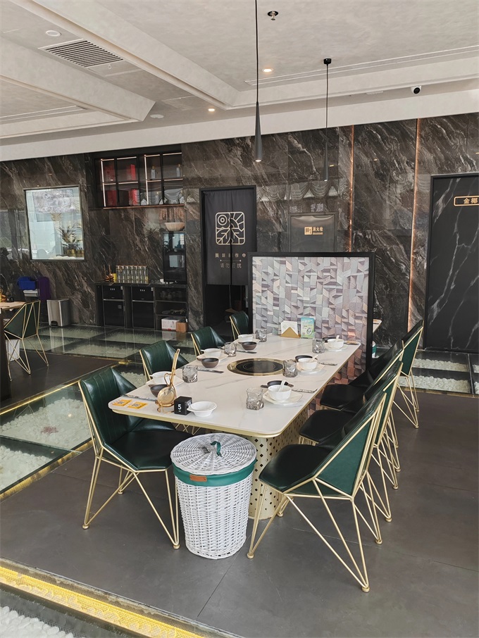 火锅店高端时尚轻奢不锈钢大理石火锅桌