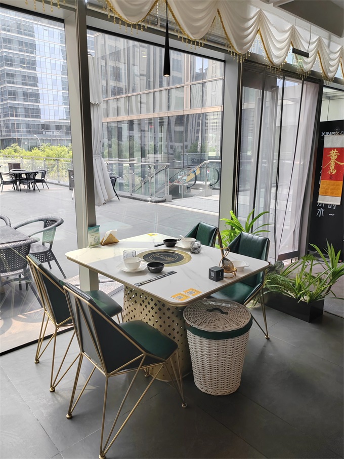 火锅店高端时尚轻奢不锈钢大理石火锅桌