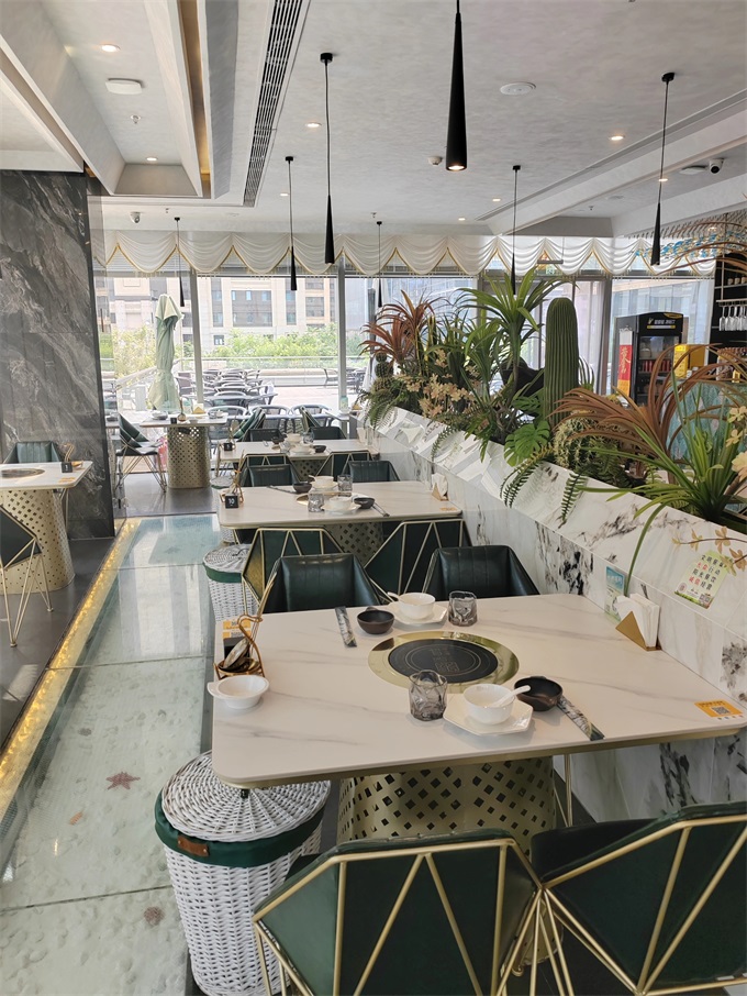 火锅店高端时尚轻奢不锈钢大理石火锅桌