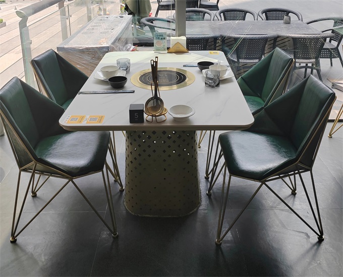 火锅店高端时尚轻奢不锈钢大理石火锅桌