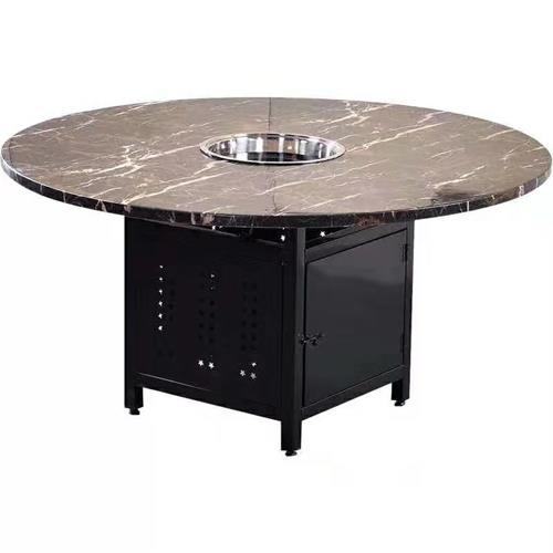铁桶底座大理石台面圆形电磁炉火锅桌
