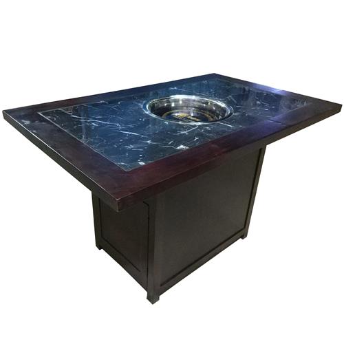 实木边框镶嵌大理石下沉式电磁炉火锅桌