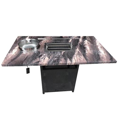 大理石无烟自助烧烤桌子_带火锅一体式餐桌_烤全羊自动烧烤桌