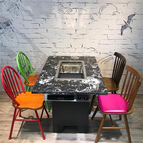 大理石自助烤肉火锅一体桌_无烟涮烤一体桌子