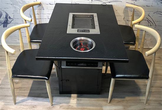 韩式火烧石烧烤桌_自助无烟涮烤一体桌正面展示