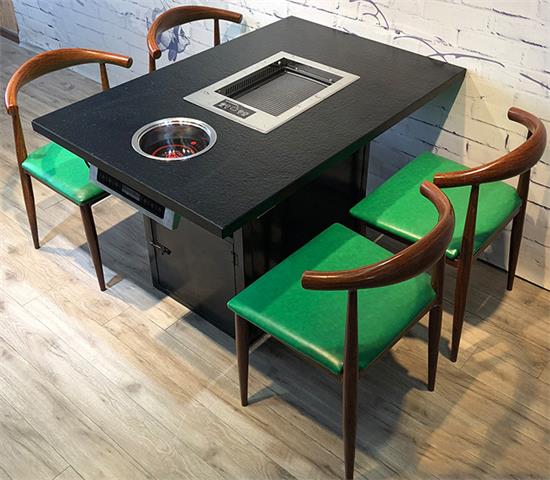 韩式火烧石烧烤桌_自助无烟涮烤一体桌侧面展示