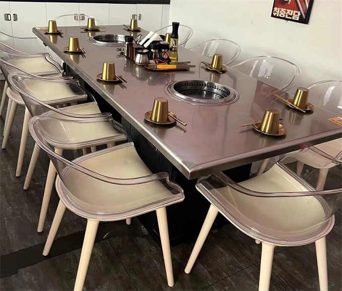 韩式烤肉店无烟炭火烤肉不锈钢烤肉桌