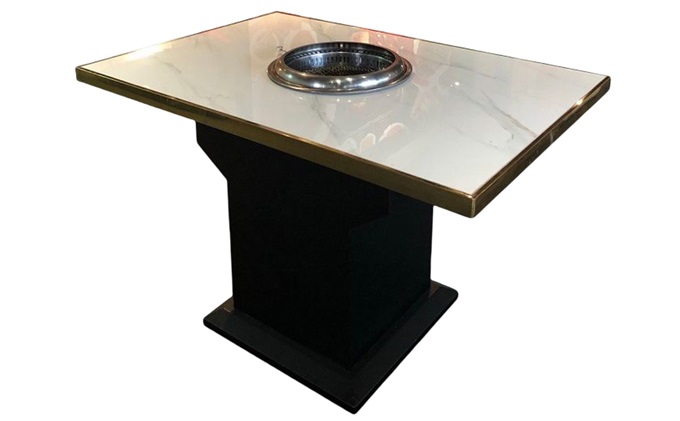 大理石台面炭火无烟烤肉桌_下排风高档炭火烤肉桌