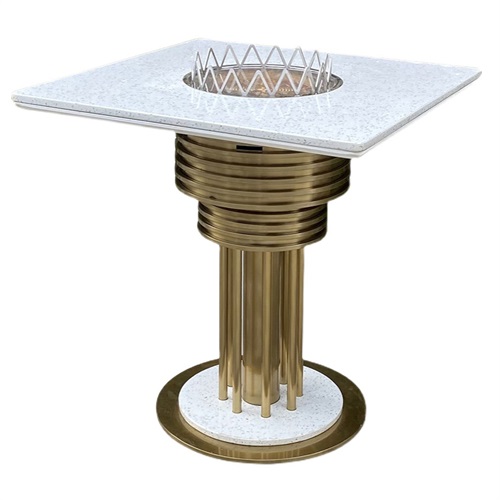 时尚轻奢不锈钢桌脚大理石电陶炉烤肉桌