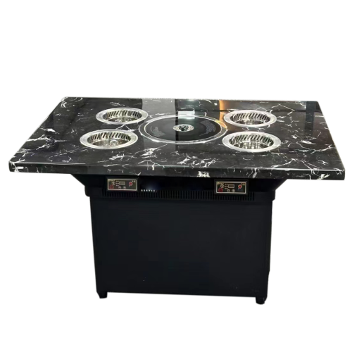 自助火锅烧烤一体餐桌 大理石烤涮一体桌 